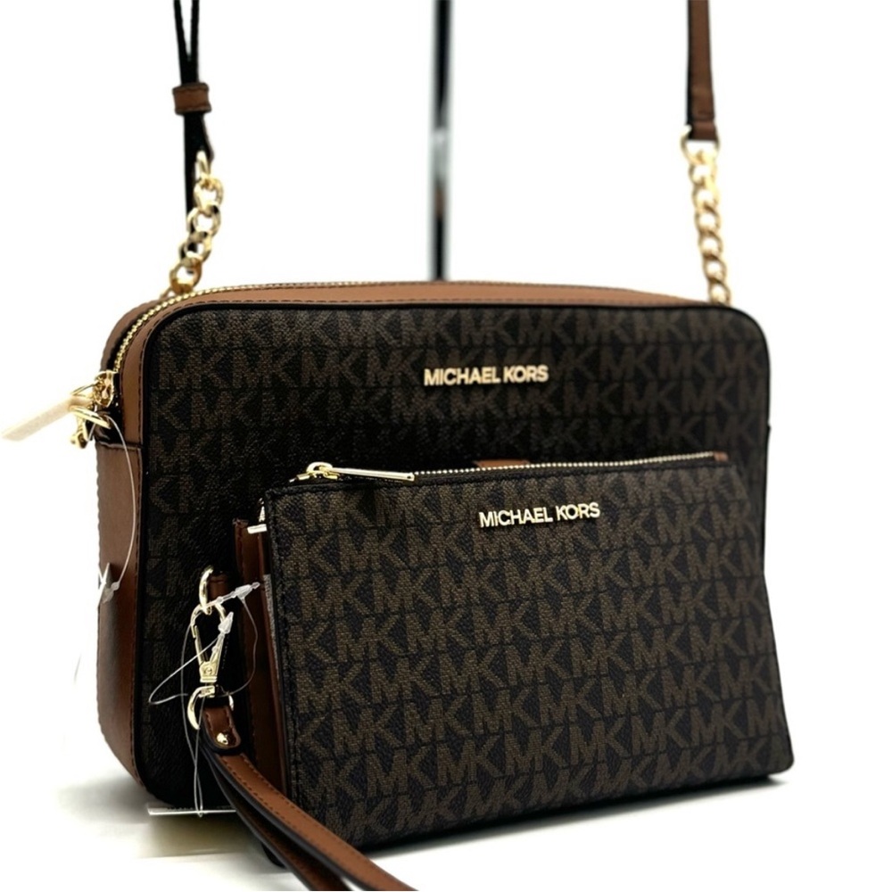 Michael Kors Large EW Crossbody Bag & Large Double Zip Wallet Brown